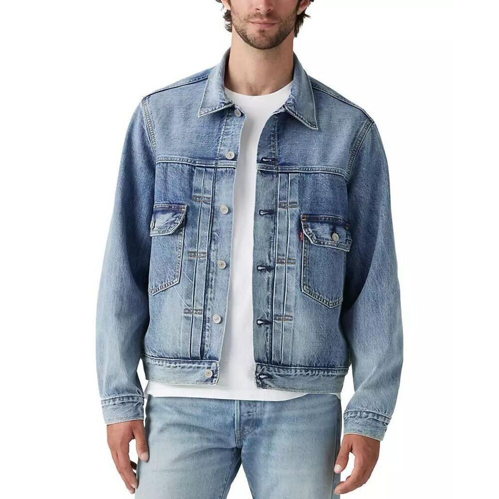 Levi’s Premium Capital “E” Red Tab Denim Trucker Jacket Size Large L Light Wash
